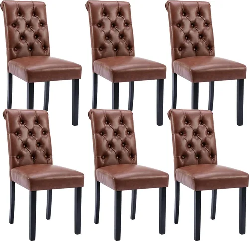 Miniatura 20 de Juego de 2 sillas de comedor tapizadas de piel sintética, sillas Parsons con respaldo alto, sillas laterales sin brazos para cocina y comedor