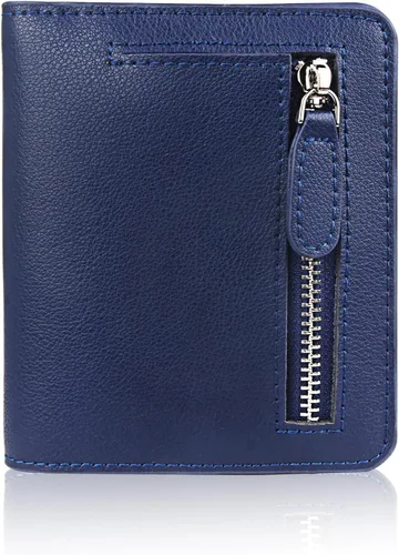 Miniatura 19 de Funtor Cartera de cuero para mujer, pequeña y compacta, con bolsillo doble, bloqueo RFID, para mujer