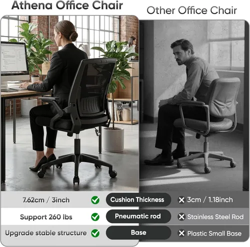 Miniatura 8 de Ergonomic Office Chair, Home Desk Chair with Flip-Up & Adjustable Armrest, 135° Reclining Tilt Lock, Thickness Cushion Mesh Back Office Chairs for