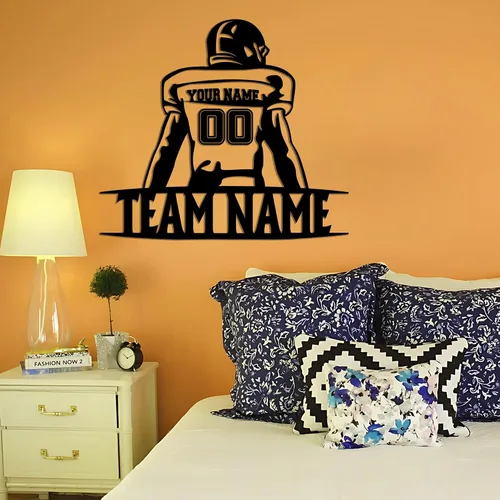 Miniatura 8 de GodLover Arte de pared de metal de fútbol personalizado de lujo, letrero con nombre personalizado, decoración de jugador, regalos de dormitorio