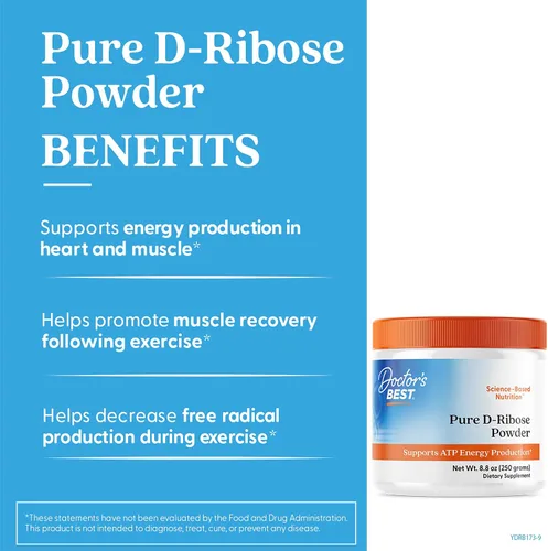 Miniatura 3 de Doctor's Best Pure D Ribosa - Suplemento en polvo para hombres y mujeres, apoya la producción de energía ATP en corazón y músculo, apoyo de salud