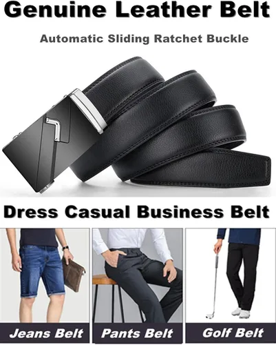 Miniatura 3 de Oyifan Cinturón negro para hombre, cinturones de cuero para hombre Slide Ratchet Belt con caja de regalo