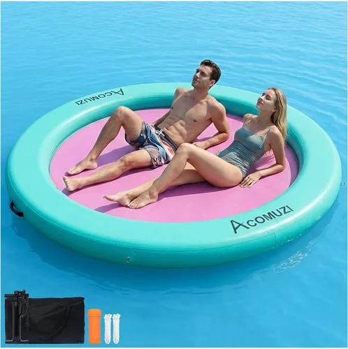 Miniatura 19 de Hamaca de agua inflable de 4/6/8/10/12 pies, flotador flotante redondo para adultos, balsa flotante de piscina resistente para océano y lago