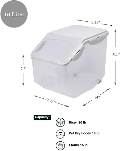 Miniatura 4 de HANAMYA Contenedor de almacenamiento de arroz de 10 litros / 20 libras con taza medidora, sin BPA, para arroz Grano Alimento para mascotas