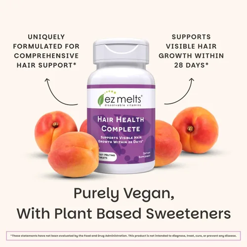 Miniatura 6 de EZ Melts Hair Health Complete - Suplemento capilar para apoyar la fuerza y el crecimiento, incluye AnaGain Nu, biotina, apigenina, sílice de bambú