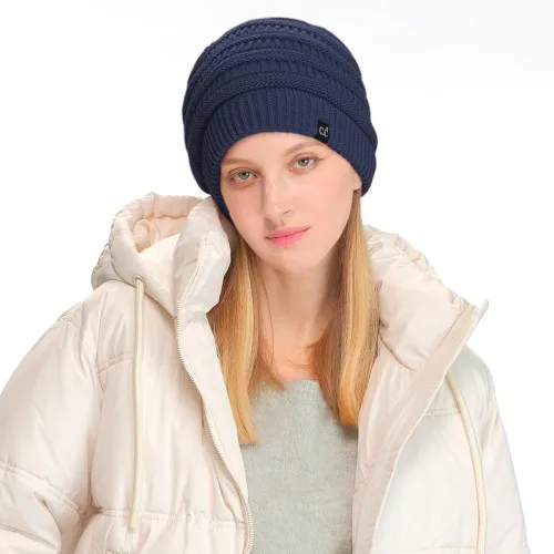 Miniatura 37 de C.C Winter Oversized Beanie Hat with Fuzzy Lining – Thick Knit Thermal Beanie for Cold Weather, Soft Warm Fleece Lined Cap