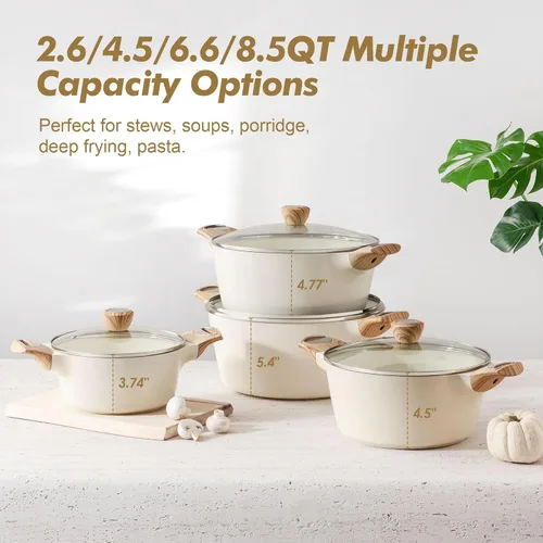 Miniatura 3 de SENSARTE Olla de Cocina de Cerámica Antiadherente con Tapa, Olla de Sopa de 2.6/4.5/6.6/8.5 QT, Olla para Guisos y Pasta Saludable, Olla Grande