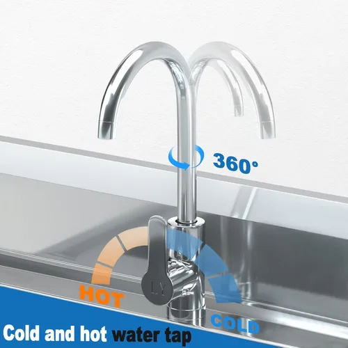 Miniatura 3 de Fregadero utilitario de acero inoxidable de 20 pulgadas con plomería de agua fría/caliente y estante para cocina, baño, lavandería Fregadero