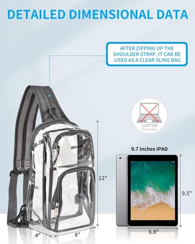 Miniatura 6 de Mochila transparente aprobada para estadios de 12 × 12 × 6 con correas de hombro transpirables, bolsa transparente para estadio de trabajo, Gris