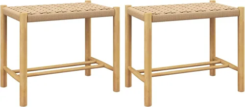 Giantex Juego de 2 taburetes de madera, sillas bohemias sin espalda de 18 pulgadas de alto con patas de madera de goma, carga máxima de 330 libras,