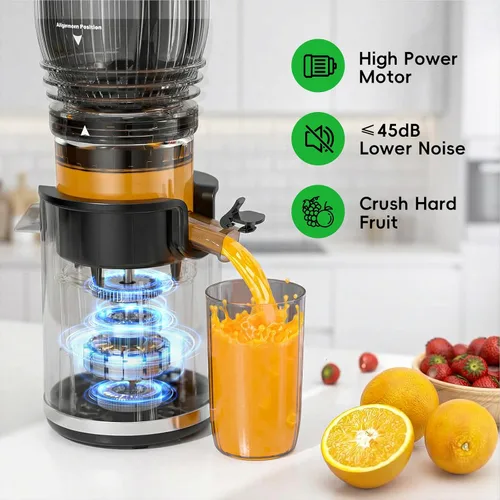 Miniatura 5 de Exprimidor de prensado en frío con canal de alimentación de 5.8 pulgadas de ancho, exprimidor de masticación lenta de 300 W para frutas y verduras