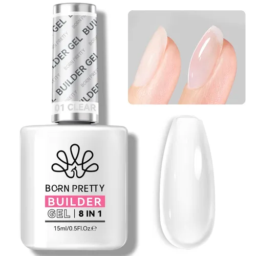 BORN PRETTY Gel Constructor para Uñas, Gel de Construcción de Uñas de 8 en 1 Transparente para la Cúspide de la Uña y Fortalecedor de Extensión en