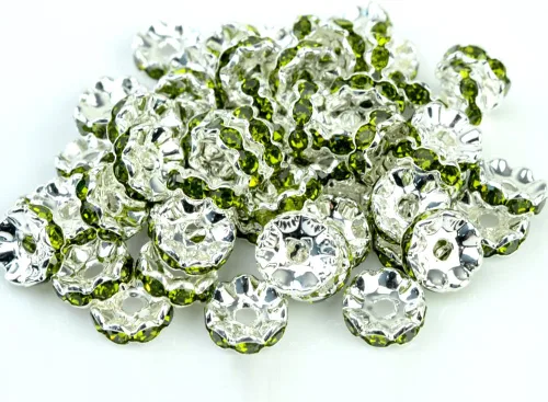 Miniatura 25 de RUBYCA - 100 unidades de espaciadores redondos y ondulados de cristal checo de alta calidad en tono plateado, Cristal, 10mm