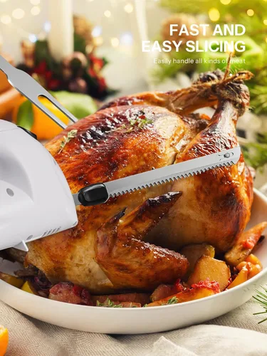 Miniatura 3 de Reemix Cuchillo Eléctrico con Mango, Potente Juego de Cuchillos Eléctricos de 150W para Cortar Carnes, Aves, Pan, Tenedor de Servir y 2 Cuchillas