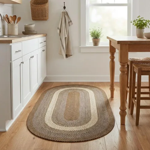Miniatura 36 de Super Area Rugs - Alfombra trenzada rústica en tonos taupe y gris oscuro, ovalada para puerta/entrada principal, alfombra tejida para exteriores, 2