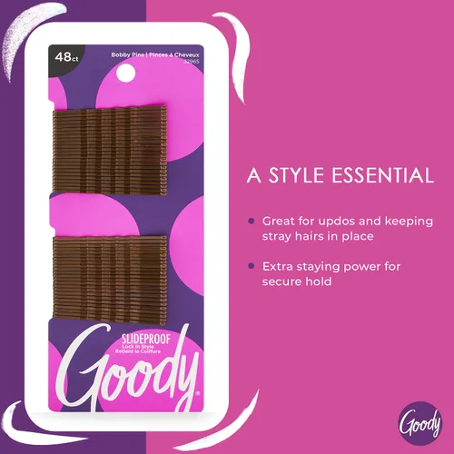 Miniatura 2 de Goody Pasadores antideslizantes, 48 unidades, marrón bruno, pasadores de pelo de alto brillo para peinar, fijan el estilo, cómodos, accesorios