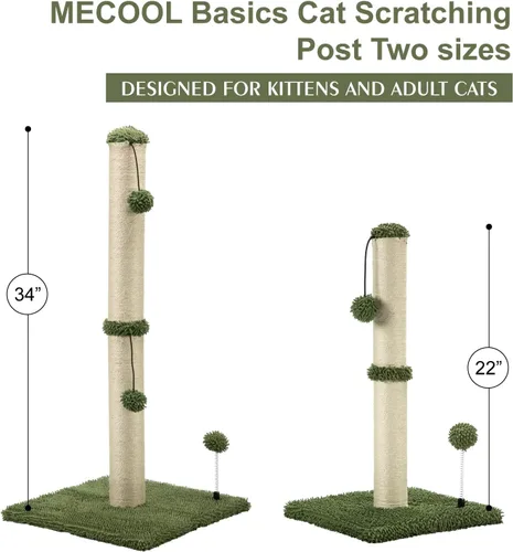 Miniatura 6 de MECOOL Poste Rascador para Gatos de 34" de Alto Premium Basics Rascador de Gatitos Postes Rascadores de Sisal con Bola Colgante para Gatos de Verde