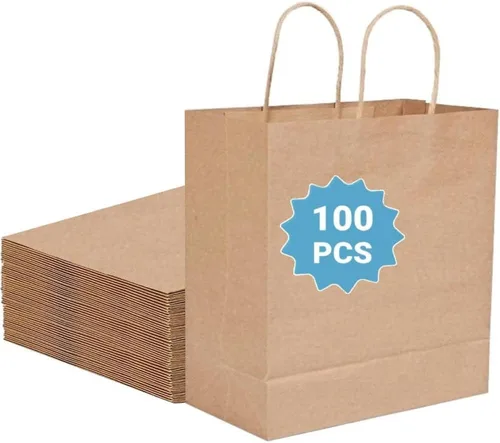 Miniatura 7 de COGLARING 100 bolsas de regalo negras con asas, bolsas de papel kraft de 11 x 5.9 x 11 pulgadas para fiestas, compras, comestibles y comida