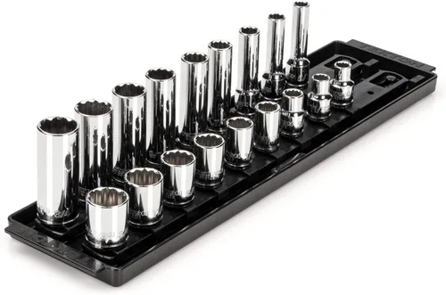 Miniatura 10 de TEKTON Juego de llaves de vaso de 12 puntos poco profundas de 3/8 pulgadas con riel, 9 piezas (5/16 - 3/4 pulgadas) SHD91103