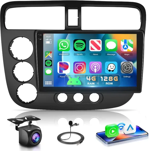Miniatura 9 de 【DSP integrado】Estéreo de coche Android para Honda Civic 2001 2002 2003 2004 2005 Radio inalámbrica Carplay Android Auto GPS Chip, pantalla táctil