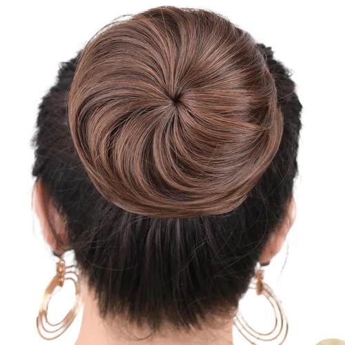 Miniatura 6 de Moños para el cabello, 2 unidades, color marrón, moño falso, para el lugar de trabajo, nupcial, boda, pelo updo para mujeres y abuelas