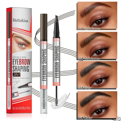 Miniatura 4 de Hilibrand 9705 - Lápiz de cejas y gel de cejas de doble punta 2 en 1, impermeable, resistente al sudor, de larga duración, 2# marrón oscuro