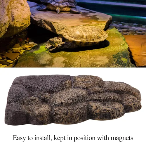 Miniatura 2 de HEEPDD Tortuga, tortuga flotante de simulación de tortuga flotante corteza de resina hábitat rocas con imán para decoración de piedra de acuario