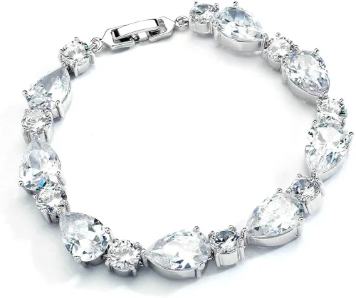 Mariell Pulsera nupcial CZ, pulsera de tenis CZ para novias, circonita cúbica nupcial y joyería de boda, Metal Gema, Circonita cúbica