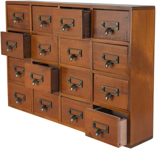 Miniatura 23 de Gabinete de boticario con 16 cajones con mesa, baúles y gabinetes de boticario, gabinete para catálogo de tarjetas de biblioteca, caja de Azul