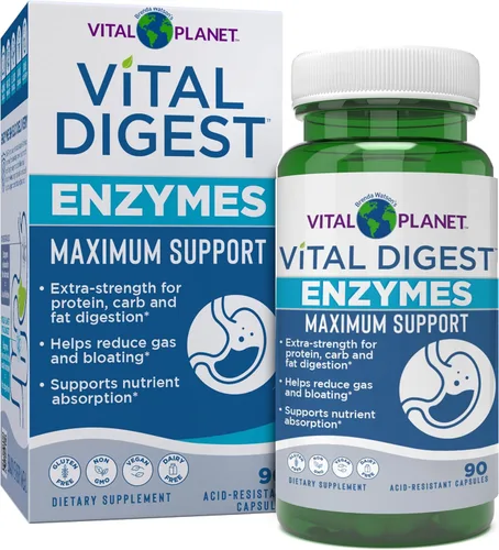 Vital Planet Vital Digest Natural Digestive Enzymes Apoya la Descomposición de Proteínas, Grasas y Carbohidratos y Reduce los gases ocasionales, la