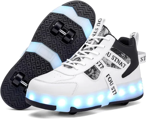 HHSTS Zapatos de patinaje para niños mejorados con 16 luces LED, modelo de 4 ruedas iluminadas, para niños y niñas, tenis de moda para niños,