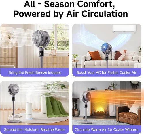 Miniatura 5 de Ventilador de pedestal oscilante, ventilador de pie ultra silencioso de 25 dB con 8 velocidades, temporizador de 12 horas, circulación de aire
