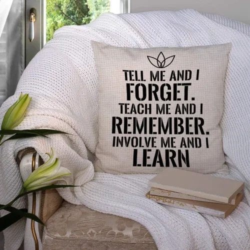 Miniatura 3 de SSOIU Funda de almohada con cita motivacional, Tell me and I Forget, Teach me and I Remember, Involve me and I Learn de lino y algodón, funda