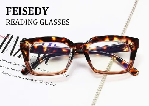 Miniatura 2 de FEISEDY Gafas de lectura retro cuadradas con bloqueo de luz azul, antirreflejos, para fatiga digital, modelo B2479 Leopardo