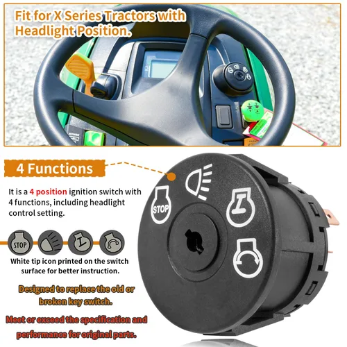 Miniatura 4 de Interruptor de encendido de arranque con 2 llaves para tractor X100 Series X300 X304 X310 X320 X324 X330 X340 X350 X354 X360 X370 X380 X384 X390