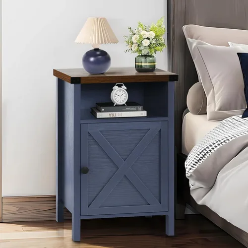Miniatura 2 de Catrimown - Mesita de noche estilo granja con puerta de granero y estante, mesa auxiliar, mesa de centro rústica para dormitorio, sala de estar