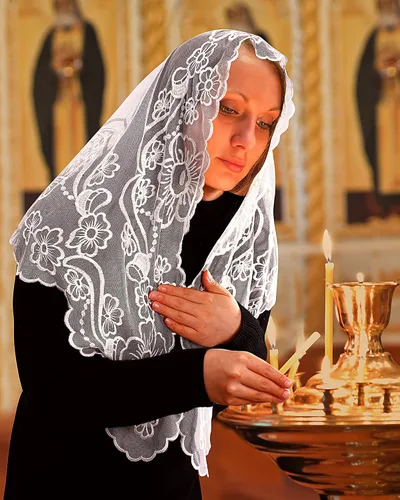 Miniatura 4 de Bozidol Chapel Veils Catholic Mass Mantilla - Virgen y Niño Bordado Encaje Triángulo Cubiertas de Cabeza Velo Floral Iglesia