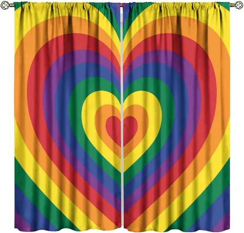 Miniatura 26 de Cortinas opacas abstractas de arco iris, pintura de color arcoíris con gotas, diseño gráfico creativo con bolsillo para barra, para sala de estar