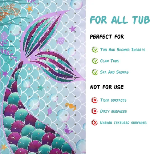 Miniatura 7 de Tapete de baño de sirena antideslizante, bonito tapete de baño de goma para bañera, tapete de baño para niños y niñas pequeñas, tapete de ducha
