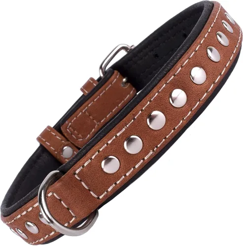 CollarDirect Collar de perro con tachuelas, collares de cuero para mascotas para perros pequeños, medianos y grandes, acolchado suave, marrón, negro