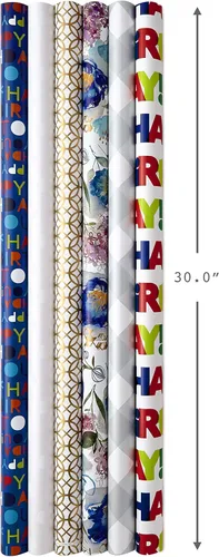 Miniatura 10 de Hallmark Rollos de papel de regalo de cumpleaños para graduación, boda, baby shower, despedida de soltera, papel de regalo floral, blanco y dorado