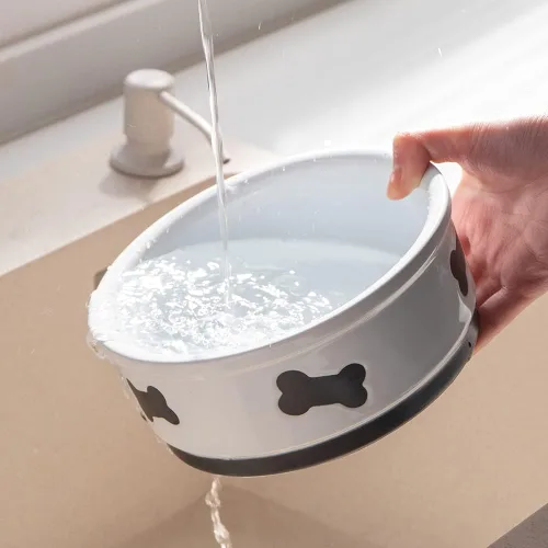 Miniatura 4 de Sweejar Cuencos de cerámica para perros con patrón de huesos, plato de comida para perros pequeños, cuenco de porcelana para agua de 16 onzas Blanco