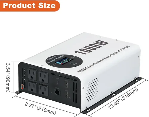 Miniatura 6 de Inversor de Potencia de 1000 Vatios Potencia Pico 2000W Onda Sinusoidal Pura 12V DC a 120V AC Convertidor RV con Control Remoto Inalámbrico Pantalla