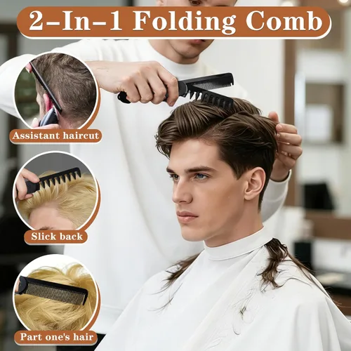 Miniatura 4 de Peine de textura de 2 piezas, peine voluminizador de dientes anchos y peine plegable 2 en 1, peine texturizado esponjoso para hombres y mujeres