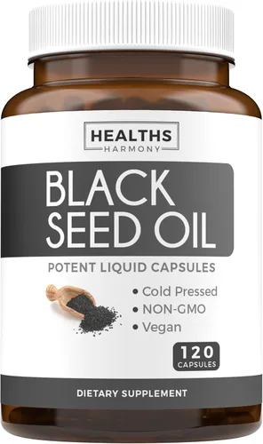 Aceite de Semilla Negra - 120 Cápsulas de Gelatina Blanda para la Salud de la Piel (no OGM y Vegano) Prensado en Frío Nigella Sativa que Produce