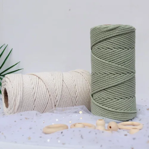 Miniatura 7 de Cuerda de macramé de 1/64 pulgadas (0.157 in), 328.1 ft, cuerda de algodón torcida de 4 hebras color verde salvia, natural, 4 hebras, para macramé