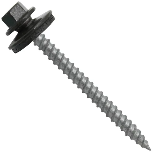 Miniatura 34 de 12 tornillos para techos de metal gris ABC de 2-1/2 pulgadas, cabezal de arandela hexagonal, arranque automático/roscado, arandela EPDM. 1 bolsa