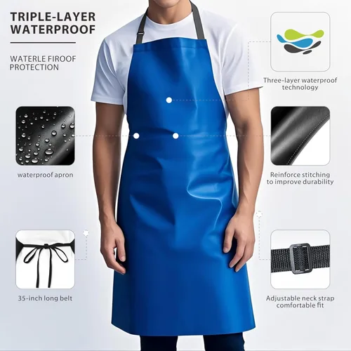 Miniatura 3 de GoldPig Delantal impermeable de alta resistencia, vinilo de goma resistente a productos químicos para industria, laboratorio, cocina, carnicero