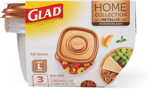 Recipientes de almacenamiento de alimentos GladWare Home Tall Entrée, cuadrados grandes con capacidad para 42 onzas, juego de 3 unidades, con sello