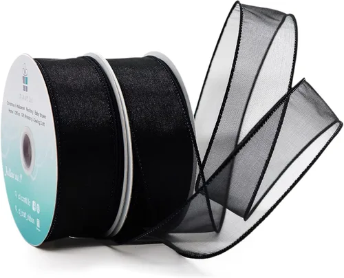 Miniatura 13 de Cinta de organza transparente con alambre de 2.5 pulgadas x 50 yardas, color blanco para silla de boda, lazo, ramo de flora, envoltura de regalos